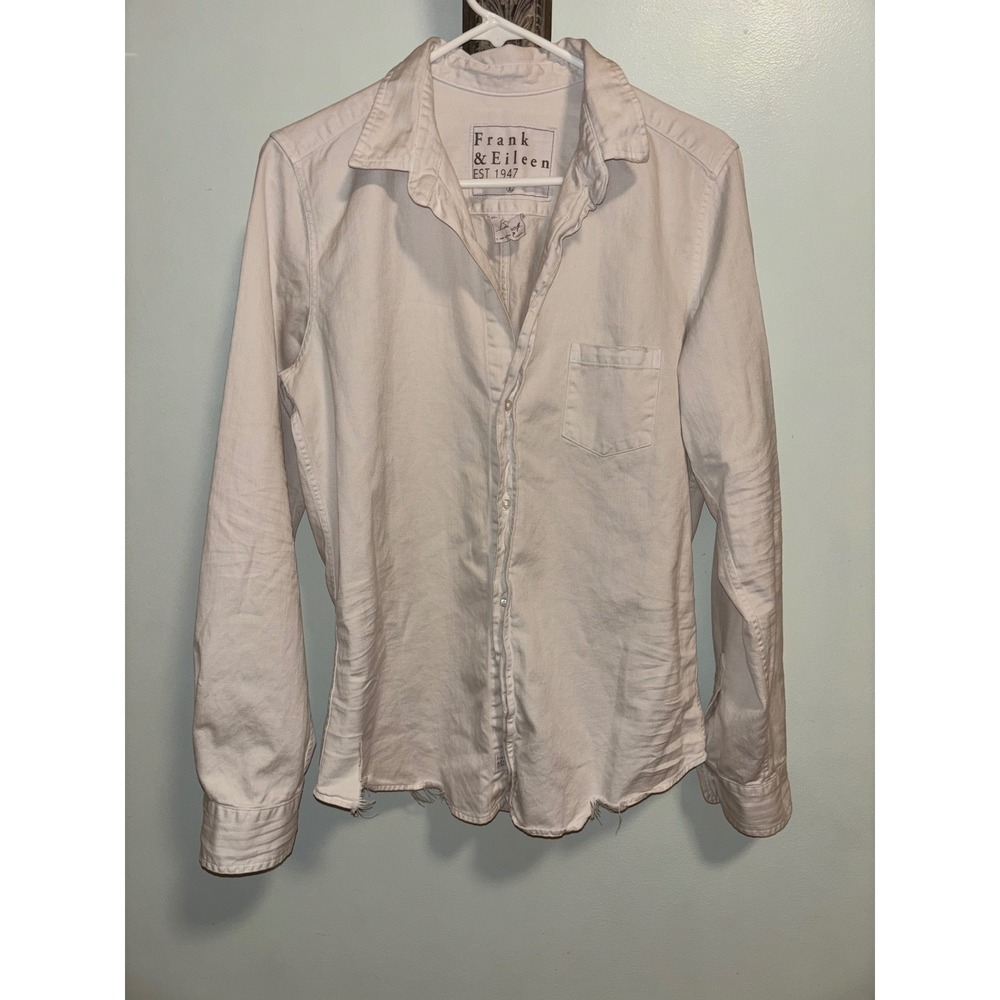 Frank & Eileen Barry Shirt in Distressed Famous Denim White Size Large